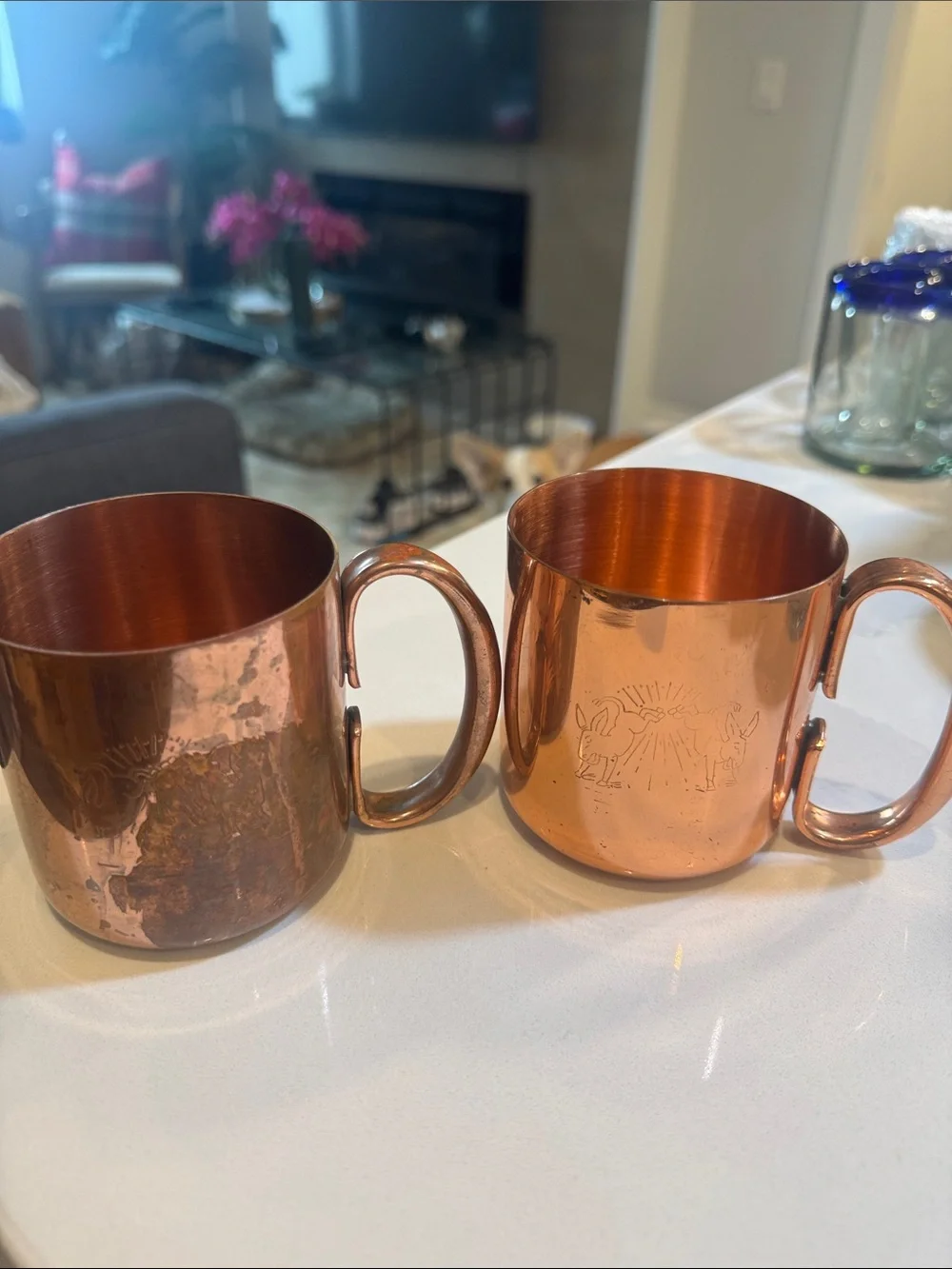 Pair of Copper Moscow Mule Mugs - Engraved Detail